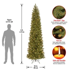 Discount National Tree Company Pre-Lit 'Feel Real' Artificial Slim Downswept Christmas Tree, Green, Douglas Fir, White Lights, Includes Stand, 9 Feet