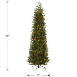 Discount National Tree Company Pre-Lit 'Feel Real' Artificial Slim Downswept Christmas Tree, Green, Douglas Fir, White Lights, Includes Stand, 9 Feet