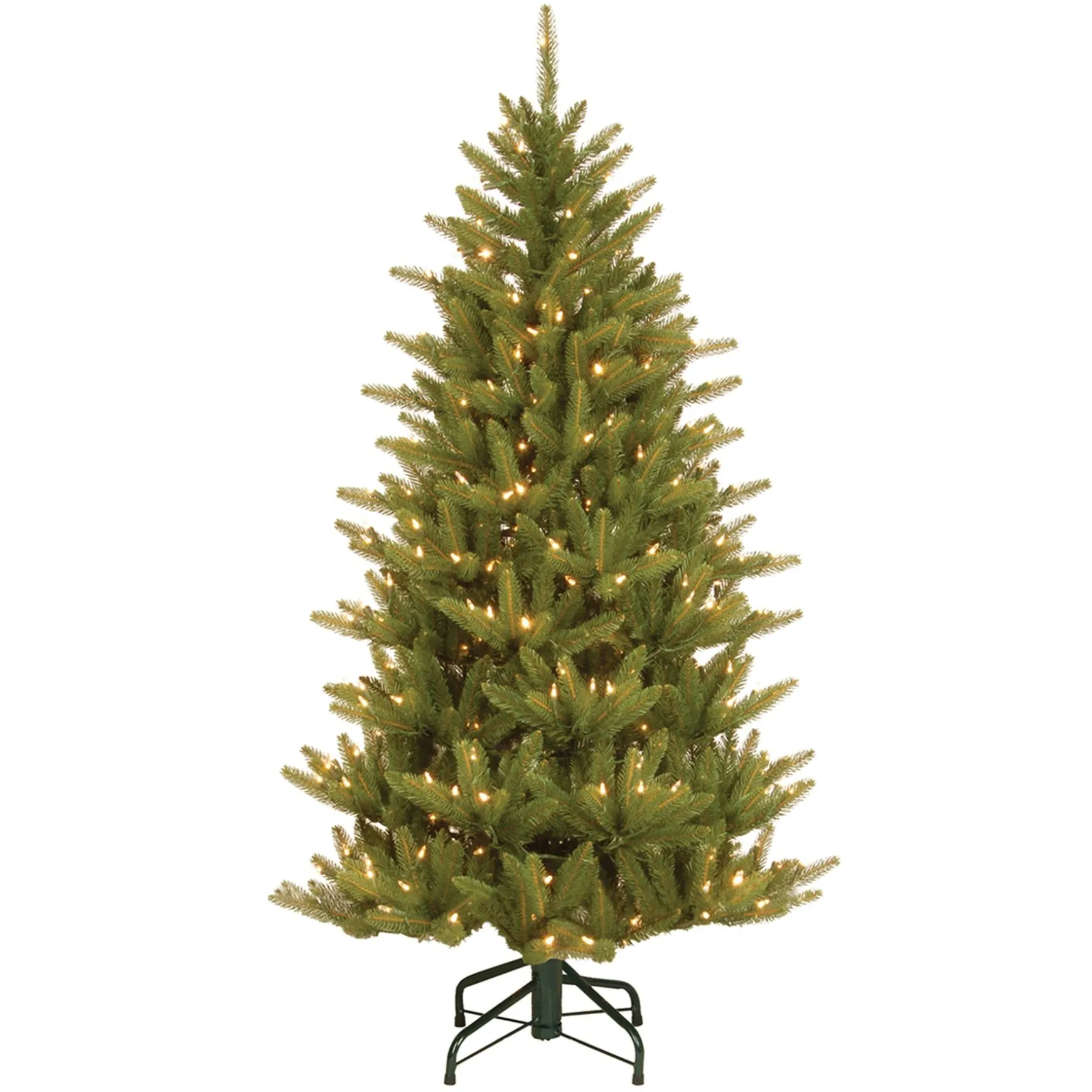 Outlet National Tree Company Pre-Lit 'Feel Real' Artificial Slim Christmas Tree, Green, Natural Fraser Fir, White Lights, Includes Stand, 4.5 Feet