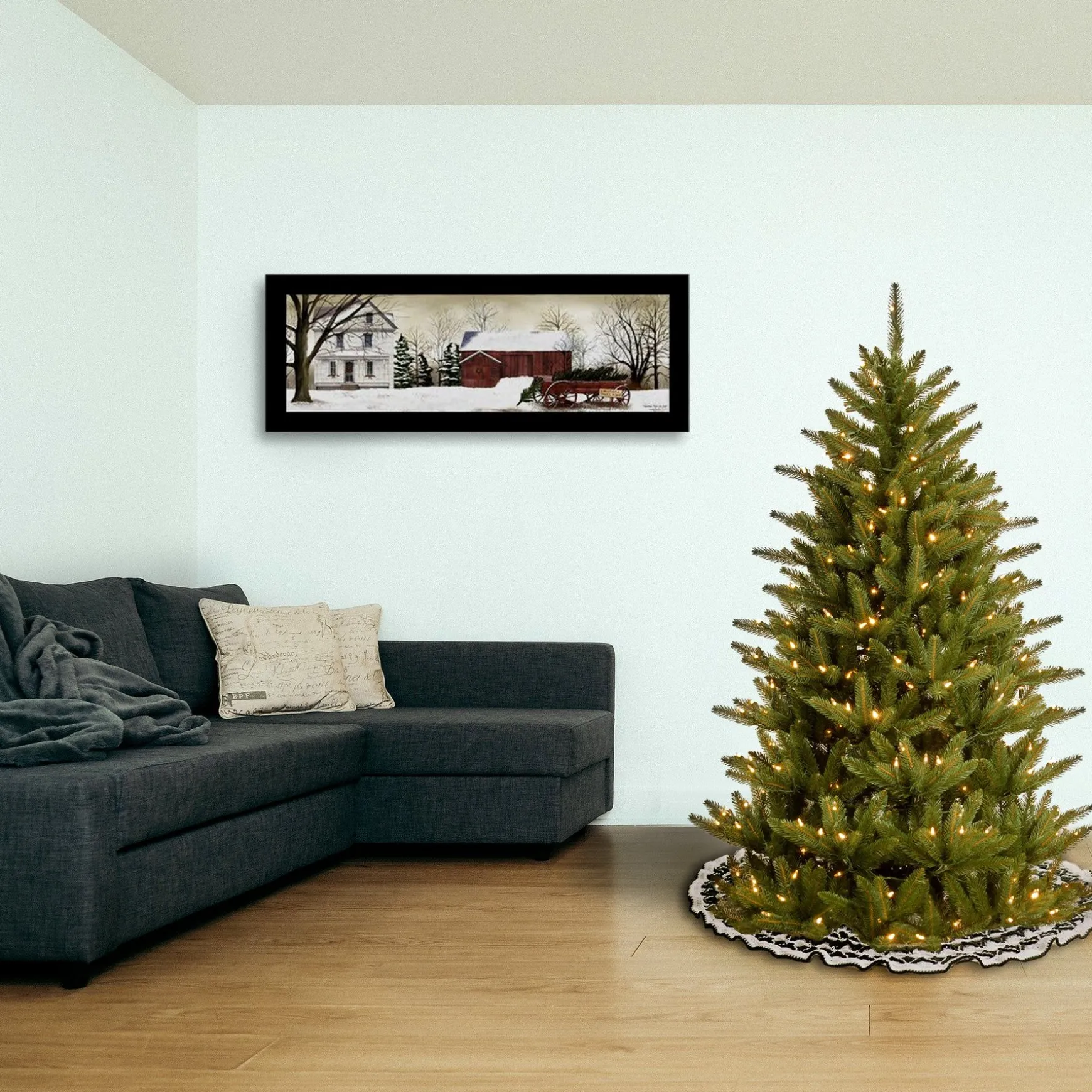 Outlet National Tree Company Pre-Lit 'Feel Real' Artificial Slim Christmas Tree, Green, Natural Fraser Fir, White Lights, Includes Stand, 4.5 Feet