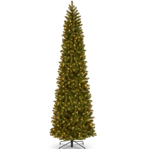 Clearance National Tree Company Pre-Lit 'Feel Real' Artificial Giant Slim Downswept Christmas Tree, Green, Douglas Fir, Dual Color Led Lights, Includes Stand, 12 Feet