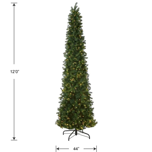 Clearance National Tree Company Pre-Lit 'Feel Real' Artificial Giant Slim Downswept Christmas Tree, Green, Douglas Fir, Dual Color Led Lights, Includes Stand, 12 Feet