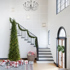 Clearance National Tree Company Pre-Lit 'Feel Real' Artificial Giant Slim Downswept Christmas Tree, Green, Douglas Fir, Dual Color Led Lights, Includes Stand, 12 Feet