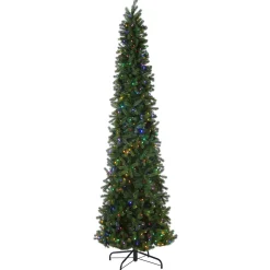 Clearance National Tree Company Pre-Lit 'Feel Real' Artificial Giant Slim Downswept Christmas Tree, Green, Douglas Fir, Dual Color Led Lights, Includes Stand, 12 Feet