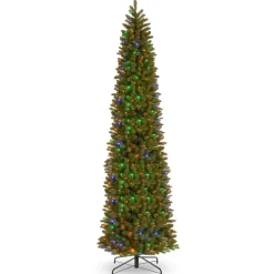 Clearance National Tree Company Pre-Lit 'Feel Real' Artificial Giant Slim Downswept Christmas Tree, Green, Douglas Fir, Dual Color Led Lights, Includes Stand, 12 Feet