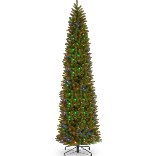 Clearance National Tree Company Pre-Lit 'Feel Real' Artificial Giant Slim Downswept Christmas Tree, Green, Douglas Fir, Dual Color Led Lights, Includes Stand, 12 Feet