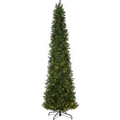 Clearance National Tree Company Pre-Lit 'Feel Real' Artificial Giant Slim Downswept Christmas Tree, Green, Douglas Fir, Dual Color Led Lights, Includes Stand, 12 Feet