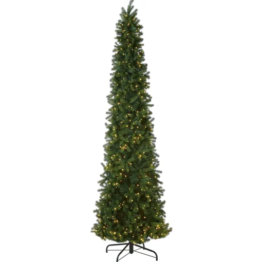 Clearance National Tree Company Pre-Lit 'Feel Real' Artificial Giant Slim Downswept Christmas Tree, Green, Douglas Fir, Dual Color Led Lights, Includes Stand, 12 Feet