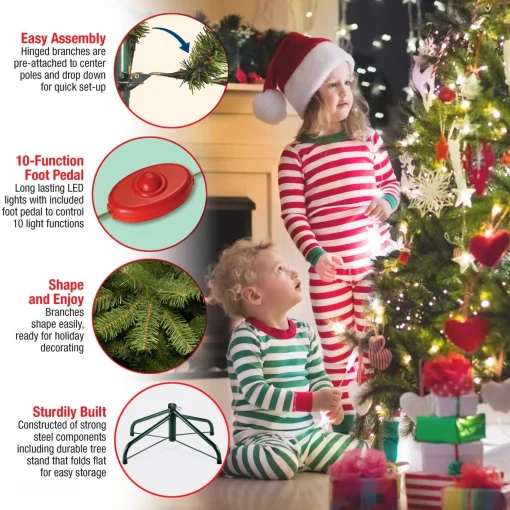 Clearance National Tree Company Pre-Lit 'Feel Real' Artificial Giant Slim Downswept Christmas Tree, Green, Douglas Fir, Dual Color Led Lights, Includes Stand, 12 Feet