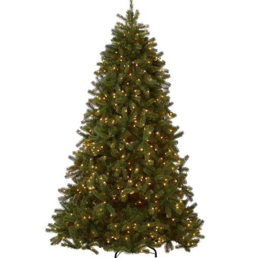 Fashion National Tree Company Pre-Lit 'Feel Real' Artificial Full Downswept Christmas Tree, Green, Douglas Fir, White Lights, Includes Stand, 7.5 Feet