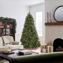 Fashion National Tree Company Pre-Lit 'Feel Real' Artificial Full Downswept Christmas Tree, Green, Douglas Fir, White Lights, Includes Stand, 7.5 Feet