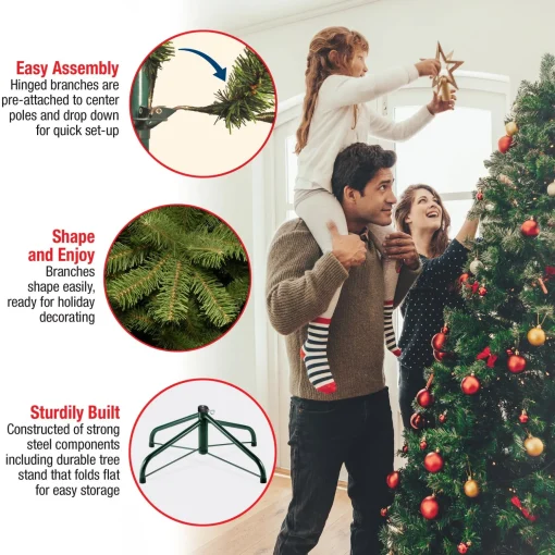 Fashion National Tree Company Pre-Lit 'Feel Real' Artificial Full Downswept Christmas Tree, Green, Douglas Fir, White Lights, Includes Stand, 7.5 Feet
