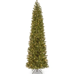 Cheap National Tree Company Pre-Lit 'Feel Real' Artificial Slim Downswept Christmas Tree, Green, Douglas Fir, White Lights, Includes Stand, 9 Feet