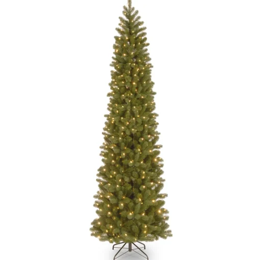 Cheap National Tree Company Pre-Lit 'Feel Real' Artificial Slim Downswept Christmas Tree, Green, Douglas Fir, White Lights, Includes Stand, 9 Feet