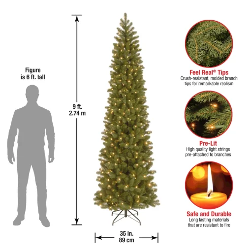 Cheap National Tree Company Pre-Lit 'Feel Real' Artificial Slim Downswept Christmas Tree, Green, Douglas Fir, White Lights, Includes Stand, 9 Feet