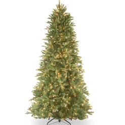 Discount National Tree Company Pre-Lit 'Feel Real' Artificial Slim Christmas Tree, Green, Tiffany Fir, White Lights, Includes Stand, 6.5 Feet