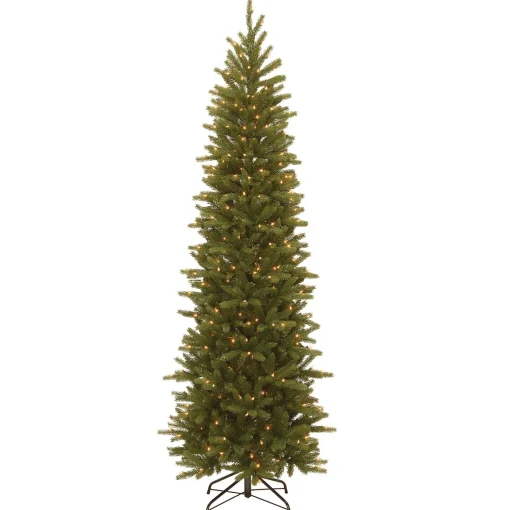 Hot National Tree Company Pre-Lit 'Feel Real' Artificial Slim Christmas Tree, Grande Fir, Green, White Lights, Includes Stand, 7.5 Feet