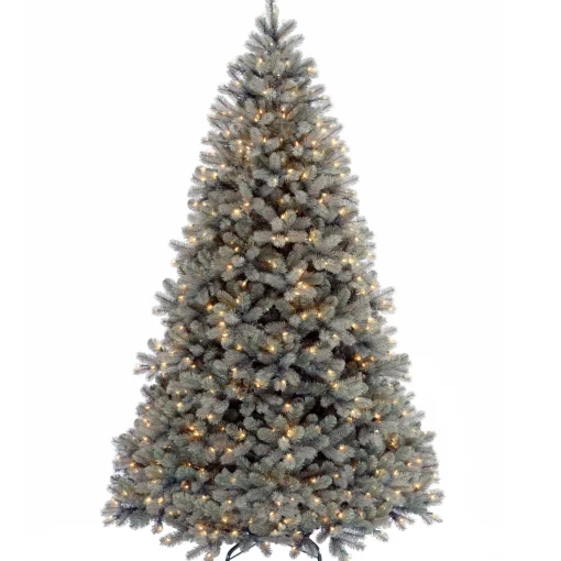 Pre-Lit 'Feel Real' Artificial Full Downswept Christmas Tree, Green, Douglas Blue Fir, White Lights, Includes Stand, 7 Feet^National Tree Company Discount