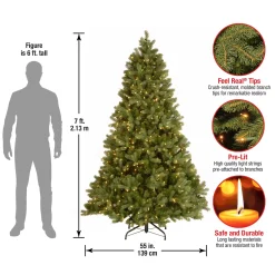 Hot National Tree Company Pre-Lit 'Feel Real' Artificial Full Downswept Christmas Tree, Green, Douglas Fir, White Lights, Includes Stand, 7 Feet