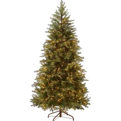 Clearance National Tree Company Pre-Lit 'Feel Real' Artificial Slim Christmas Tree, Green, Nordic Spruce, White Lights, Includes Stand, 7.5 Feet