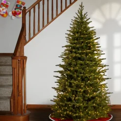 Clearance National Tree Company Pre-Lit 'Feel Real' Artificial Slim Christmas Tree, Green, Nordic Spruce, White Lights, Includes Stand, 7.5 Feet