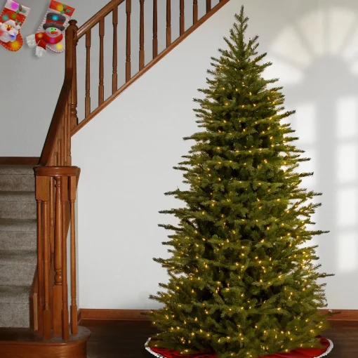 Clearance National Tree Company Pre-Lit 'Feel Real' Artificial Slim Christmas Tree, Green, Nordic Spruce, White Lights, Includes Stand, 7.5 Feet