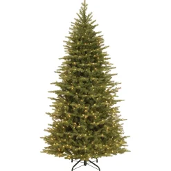Clearance National Tree Company Pre-Lit 'Feel Real' Artificial Slim Christmas Tree, Green, Nordic Spruce, White Lights, Includes Stand, 7.5 Feet