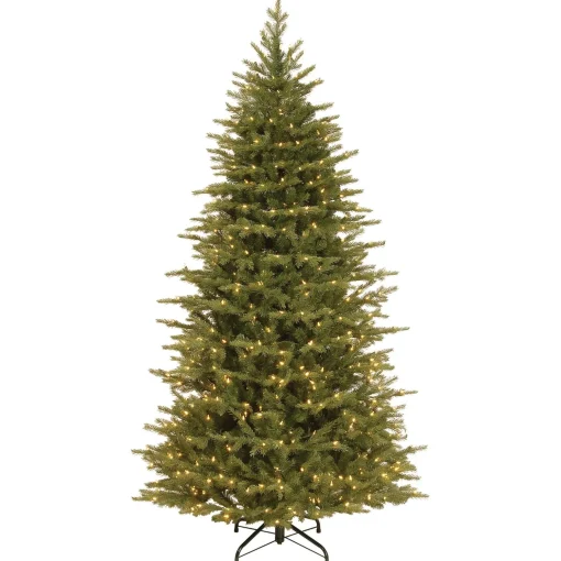 Clearance National Tree Company Pre-Lit 'Feel Real' Artificial Slim Christmas Tree, Green, Nordic Spruce, White Lights, Includes Stand, 7.5 Feet