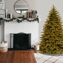 Sale National Tree Company Pre-Lit 'Feel Real' Artificial Full Christmas Tree, Green, Nordic Spruce, White Lights, Includes Stand, 6.5 Feet