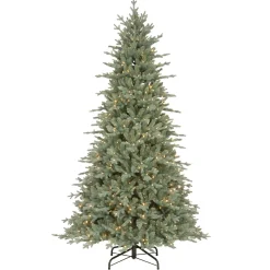 New National Tree Company Pre-Lit 'Feel Real' Artificial Christmas Tree, Buckingham Spruce, Blue, White Lights, Includes Stand, 7.5 Feet