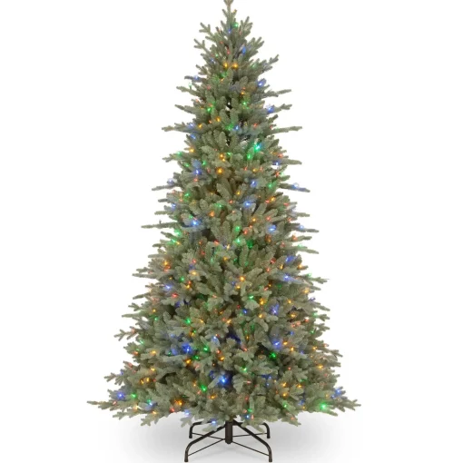 New National Tree Company Pre-Lit 'Feel Real' Artificial Christmas Tree, Buckingham Spruce, Blue, White Lights, Includes Stand, 7.5 Feet