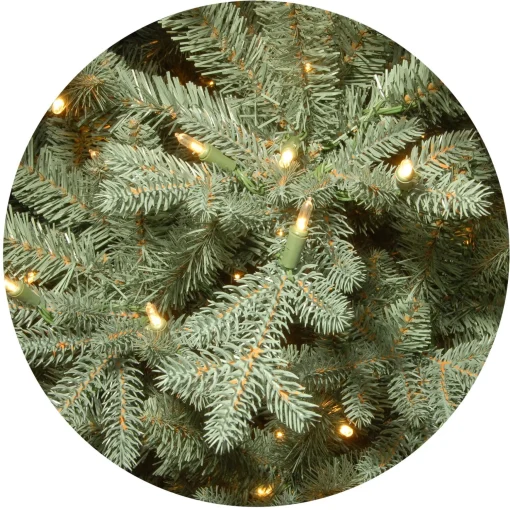 New National Tree Company Pre-Lit 'Feel Real' Artificial Christmas Tree, Buckingham Spruce, Blue, White Lights, Includes Stand, 7.5 Feet