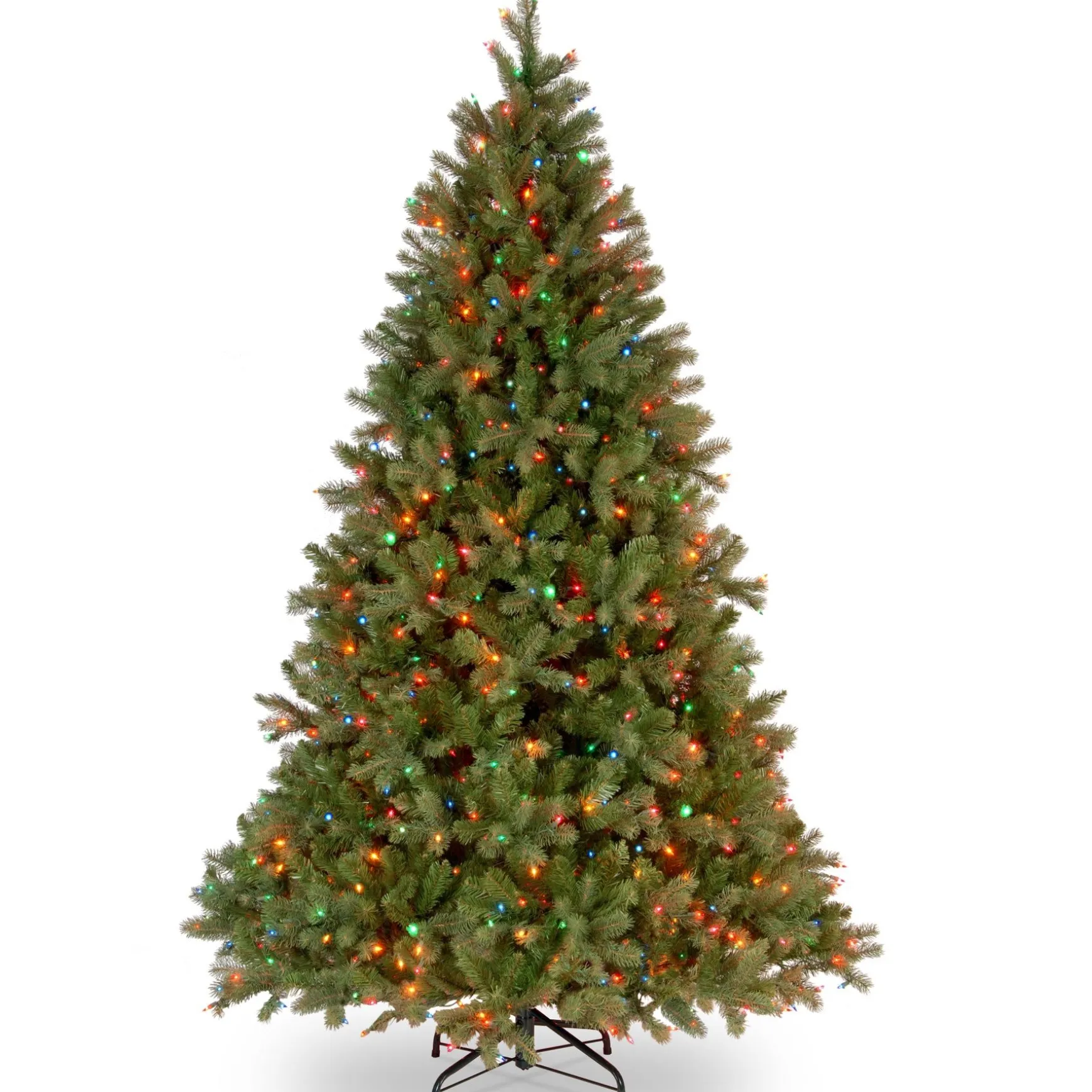 Shop National Tree Company Pre-Lit 'Feel Real' Artificial Full Downswept Christmas Tree, Green, Douglas Fir, Multicolor Lights, Includes Stand, 6.5 Feet