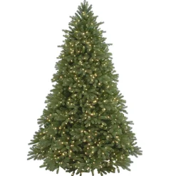 Store National Tree Company Pre-Lit Full Artificial Christmas Tree, Green, Jersey Fraser Fir, 'Feel Real', Includes Stand, 7.5 Feet