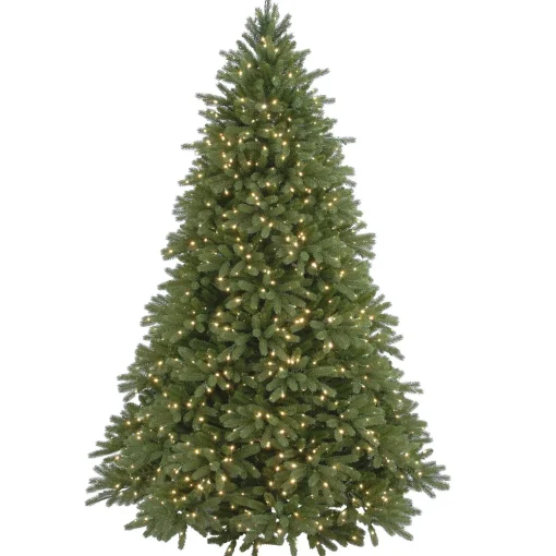 Store National Tree Company Pre-Lit Full Artificial Christmas Tree, Green, Jersey Fraser Fir, 'Feel Real', Includes Stand, 7.5 Feet
