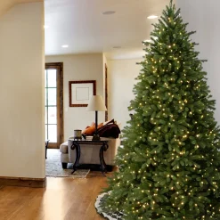 Store National Tree Company Pre-Lit Full Artificial Christmas Tree, Green, Jersey Fraser Fir, 'Feel Real', Includes Stand, 7.5 Feet