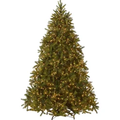 Store National Tree Company Pre-Lit Full Artificial Christmas Tree, Green, Jersey Fraser Fir, 'Feel Real', Includes Stand, 7.5 Feet