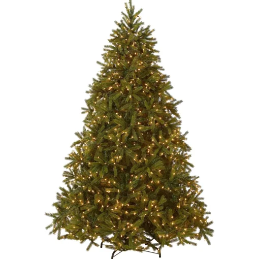 Store National Tree Company Pre-Lit Full Artificial Christmas Tree, Green, Jersey Fraser Fir, 'Feel Real', Includes Stand, 7.5 Feet