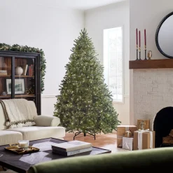 Store National Tree Company Pre-Lit Full Artificial Christmas Tree, Green, Jersey Fraser Fir, 'Feel Real', Includes Stand, 7.5 Feet