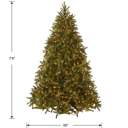 Store National Tree Company Pre-Lit Full Artificial Christmas Tree, Green, Jersey Fraser Fir, 'Feel Real', Includes Stand, 7.5 Feet