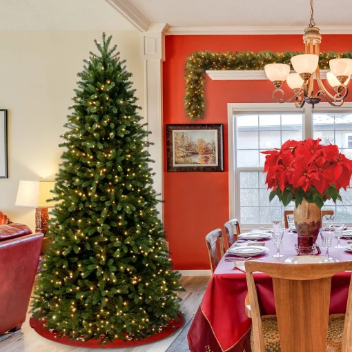 Online National Tree Company Pre-Lit Slim Artificial Christmas Tree, Green, Jersey Fraser Fir, 'Feel Real', White Lights, Includes Stand, 6.5 Feet