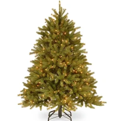 Shop National Tree Company Pre-Lit Small Artificial Christmas Tree, Green, Jersey Fraser Fir, 'Feel Real', White Lights, Includes Stand, 4.5 Feet