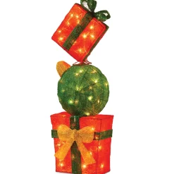 Hot National Tree Company Pre-Lit Stack Of Red And Green Gift Boxes Decoration, White Lights, Battery Operated, Christmas Collection, 33 Inches