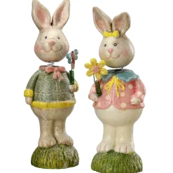 New National Tree Company Rabbit Couple Table Decoration, Easter Collection, Set Of 2, 8 Inches