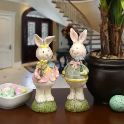 New National Tree Company Rabbit Couple Table Decoration, Easter Collection, Set Of 2, 8 Inches
