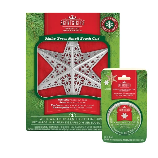 Store National Tree Company Scentsicles Decorative Ornament, Metal White Star, White Winter Fir With Refill