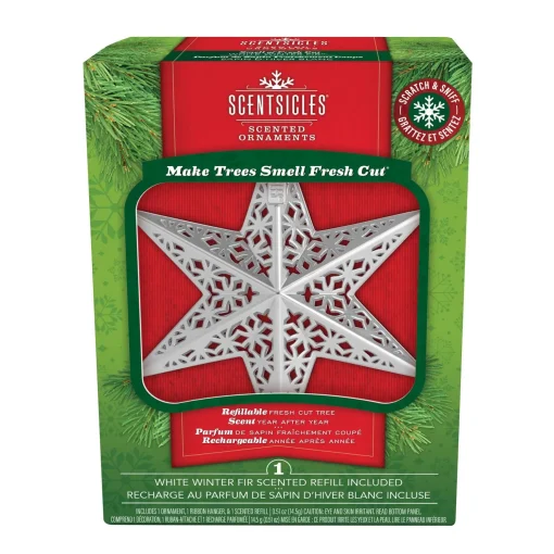 Store National Tree Company Scentsicles Decorative Ornament, Metal White Star, White Winter Fir With Refill