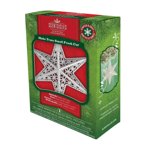 Store National Tree Company Scentsicles Decorative Ornament, Metal White Star, White Winter Fir With Refill