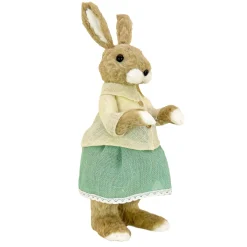 Discount National Tree Company Standing Bunny Table Decoration, Soft Straw With Foam Base, Buttoned White Blouse And Teal Skirt, Easter Collection, 24 Inches