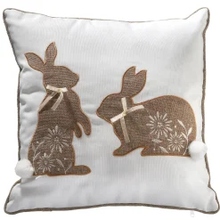 Best National Tree Company Two Bunnies Decorative Pillow, White, Easter Collection, 16 Inches